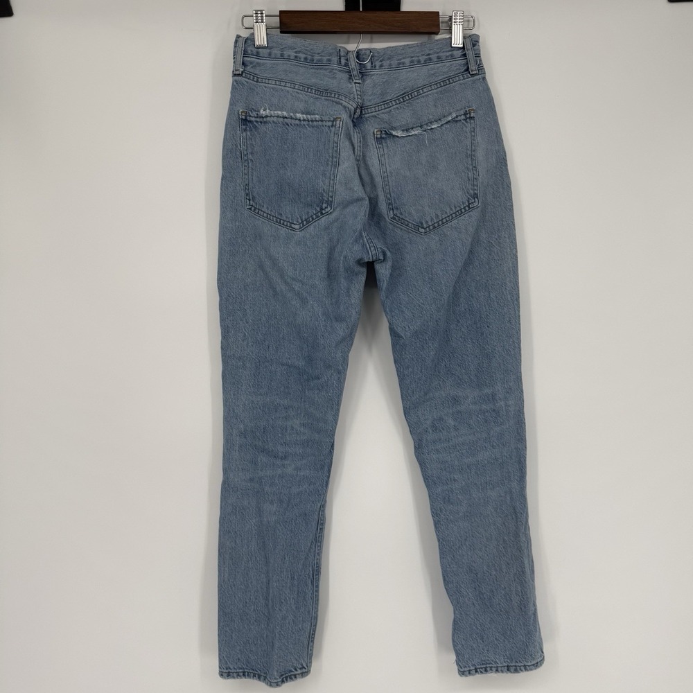 Agolde Size 26 Riley High Rise Straight Ankle Jeans Blue Button Fly Distressed - Picture 2 of 7